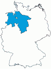 Dat Bundsland Nedersassen liggt in de Noordwesten van Düütschland.